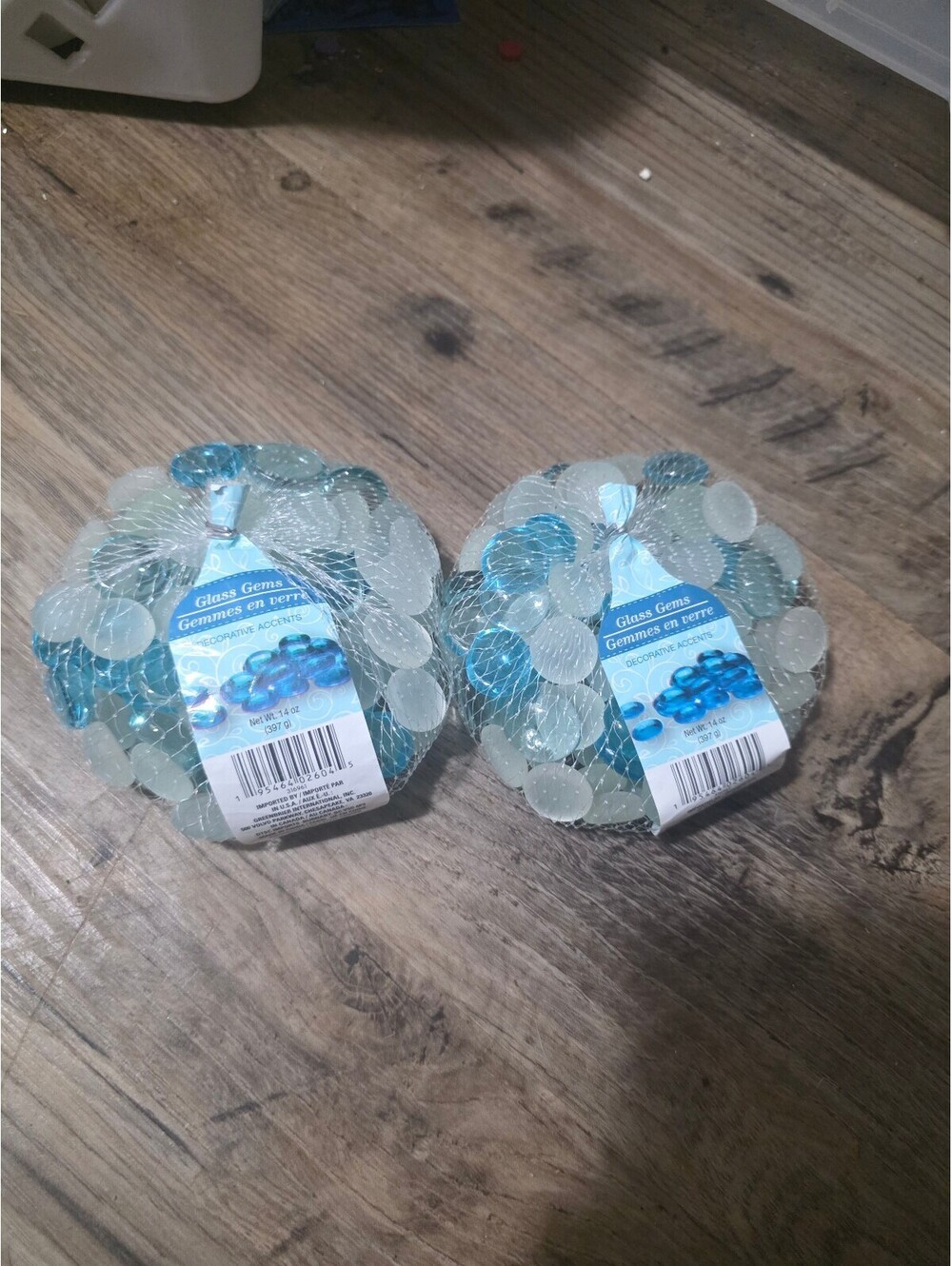 Pack of 2 Decorative Glass Gems in Blue and Frosted White